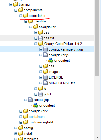 Color picker in AEM file structure