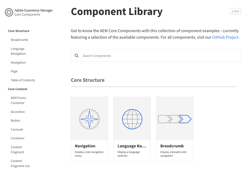 AEM Component Library Home Page