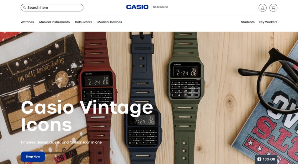 Casio website homepage screenshot